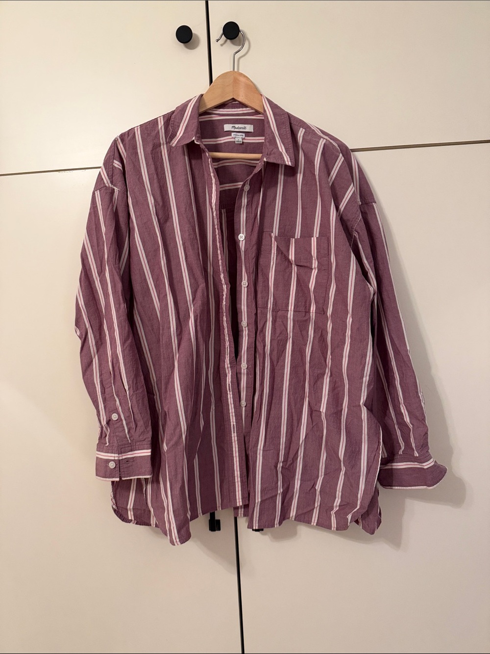 Women’s Madewell Striped Button-Up Shirt in Mauve - 100% Cotton - Size L